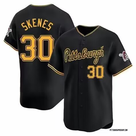 Mens Pittsburgh Pirates #30 Paul Skenes Nike Black Cool Base Jersey->pittsburgh pirates->MLB Jersey